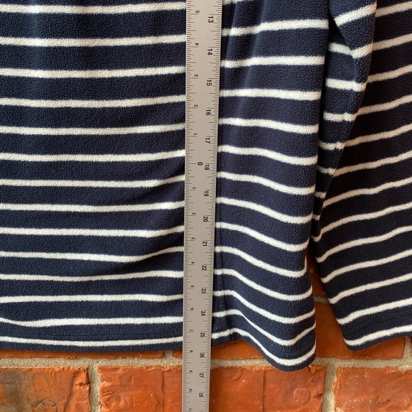 Lands' End Medium 10/12 Fleece Navy Blue Stripe Quarter Zip Pullover Sweater - Picture 6 of 9